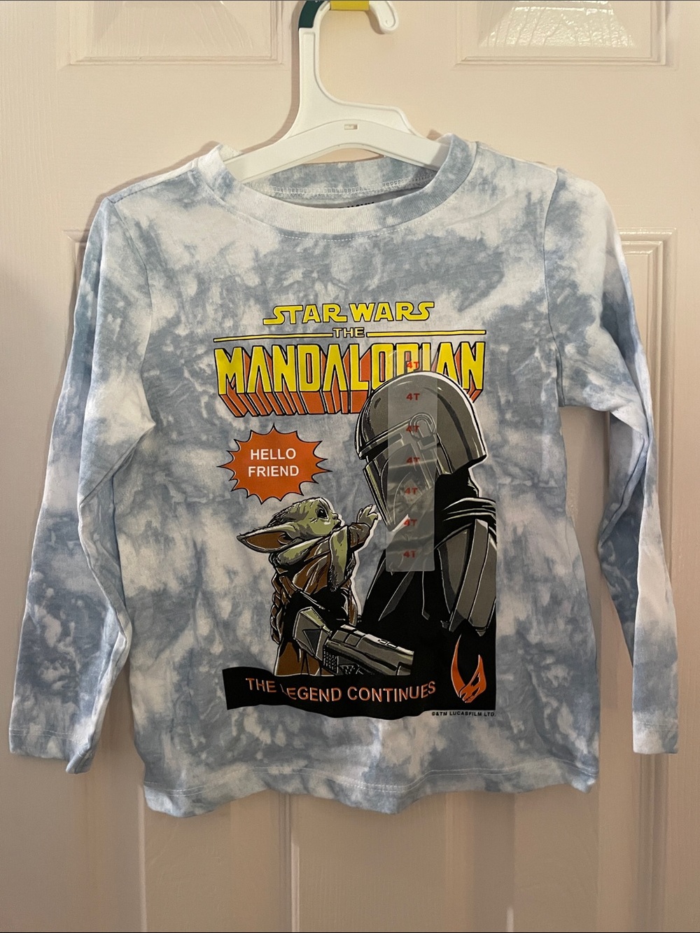 Star Wars Mandalorian Blue Tie-Dye Kids Long Sleeve Shirt 4t Old Navy NWT